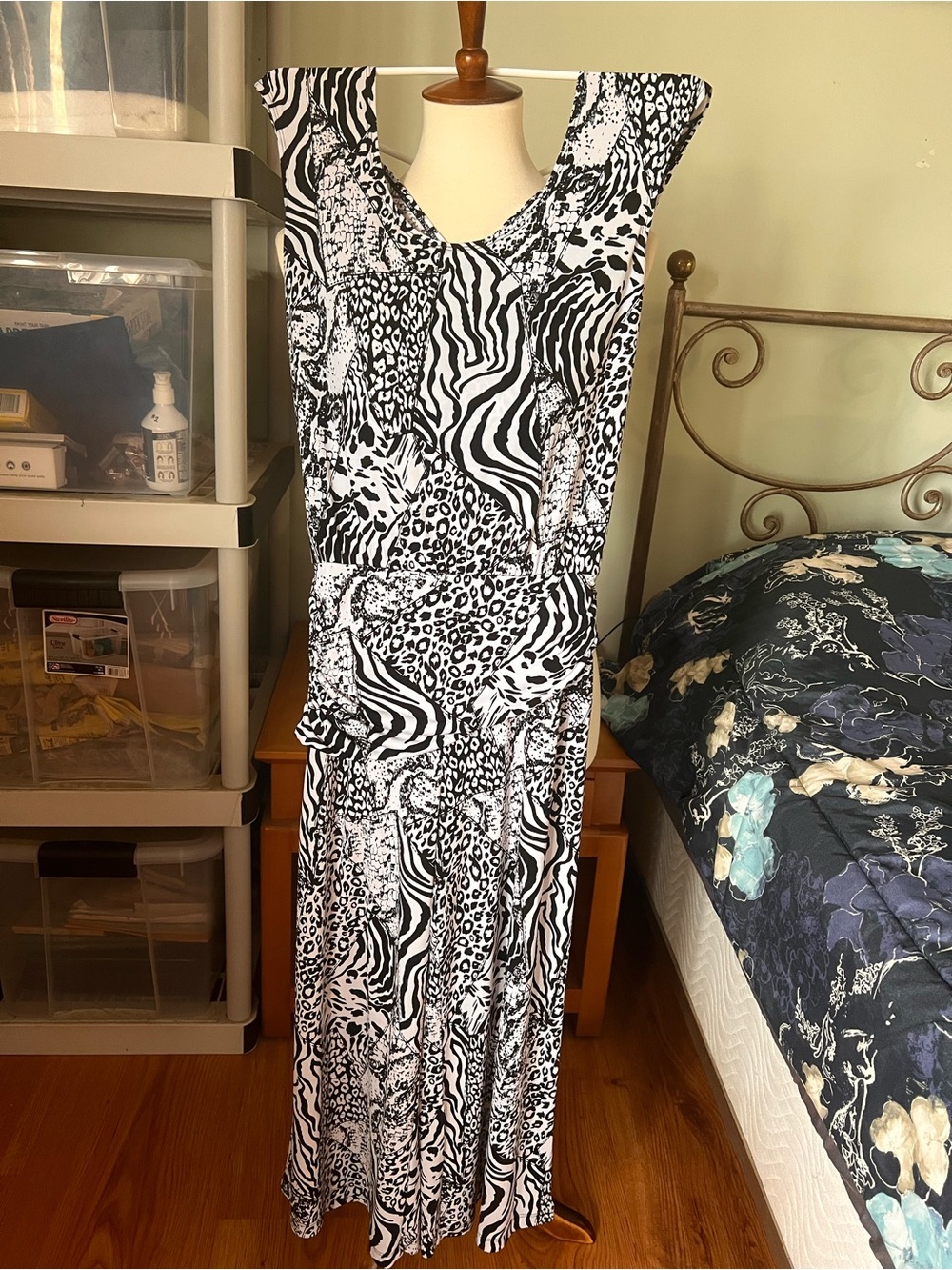 Attitudes by Renee Black and White Animal Print Maxi Dress